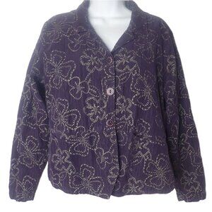 Flax women S Embroidered‎ Corduroy Jacket Blazer Lightweight Purple Floral Boho
